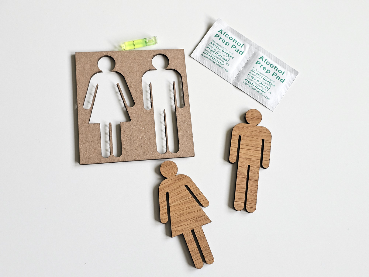 Toilet Skilt i Eg – Dame & Herre Piktogram (Ét Stykke)