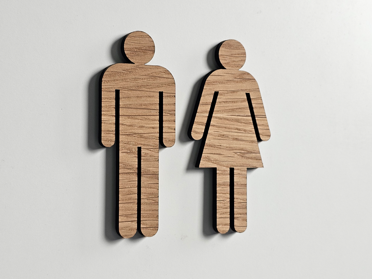 Toilet Skilt i Eg – Dame & Herre Piktogram (Ét Stykke)