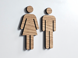 Toilet Skilt i Eg – Dame & Herre Piktogram (Separat Hoved)