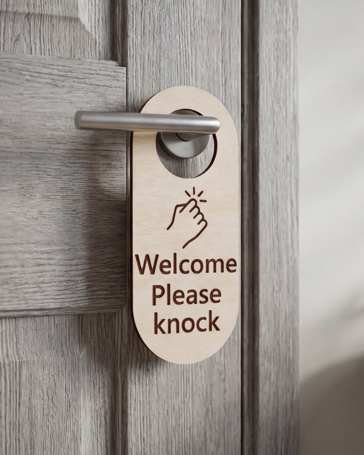 Welcome Please knock - Dørhænger i træ