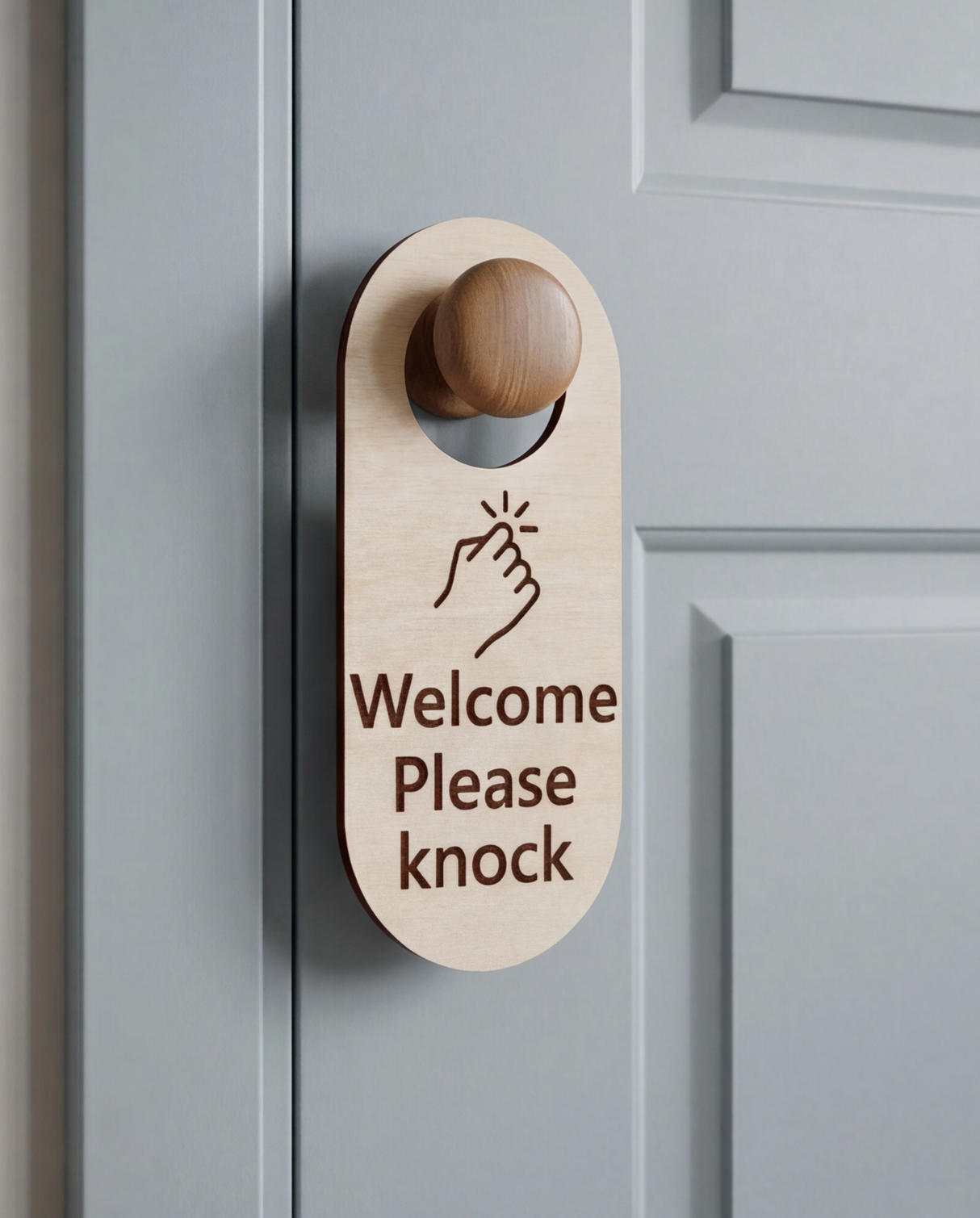 Welcome Please knock - Dørhænger i træ