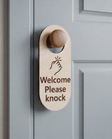 Welcome Please knock - Dørhænger i træ