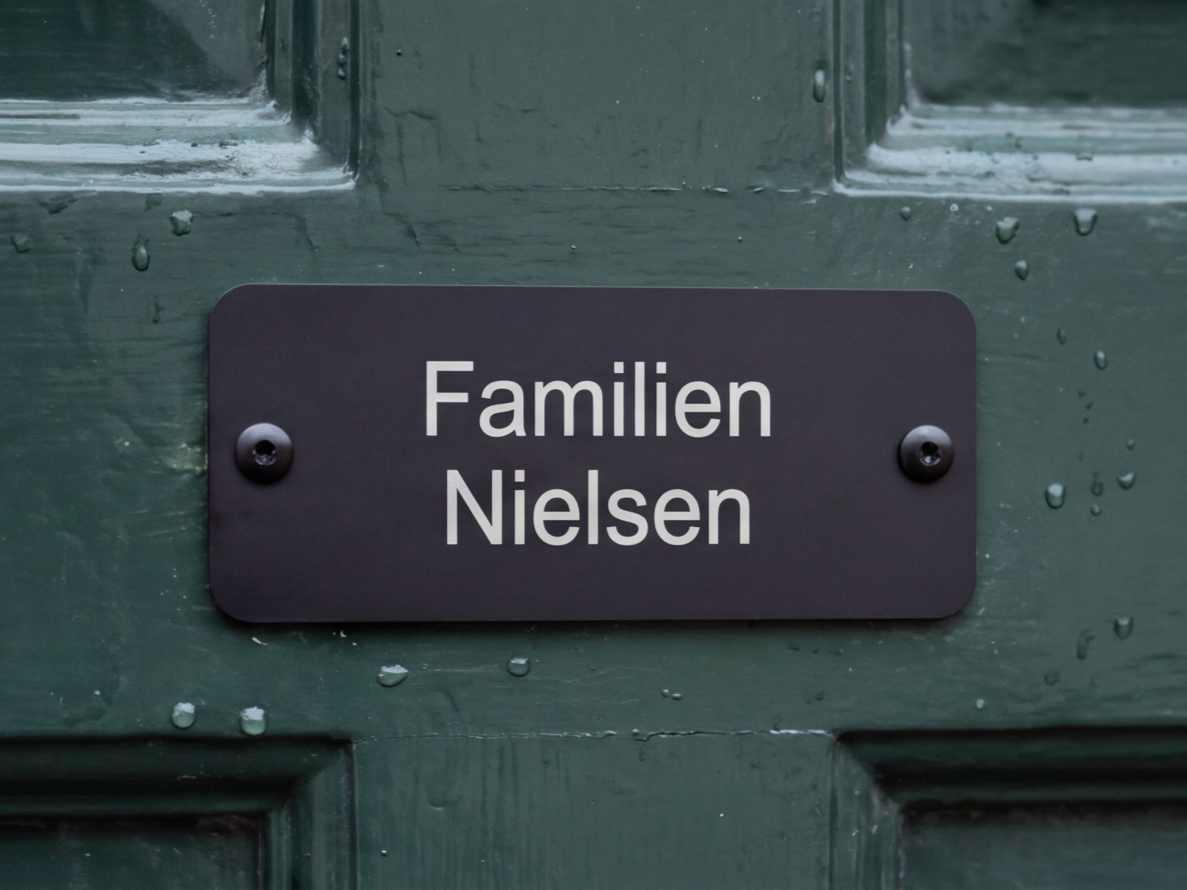 Navneskilt til dør i sort aluminium med skruehuller, 78 x 30 mm