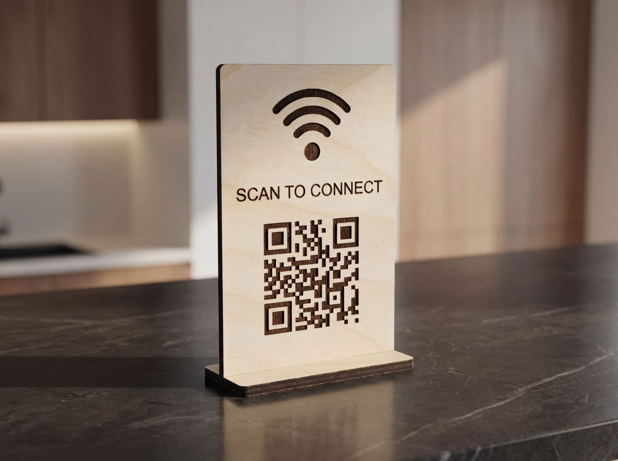 Scan to connect - WiFi skilt i træ