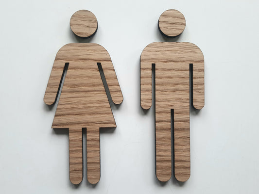 Toilet piktogrammer i egetræ - Dame og Herre - Toilet skilte
