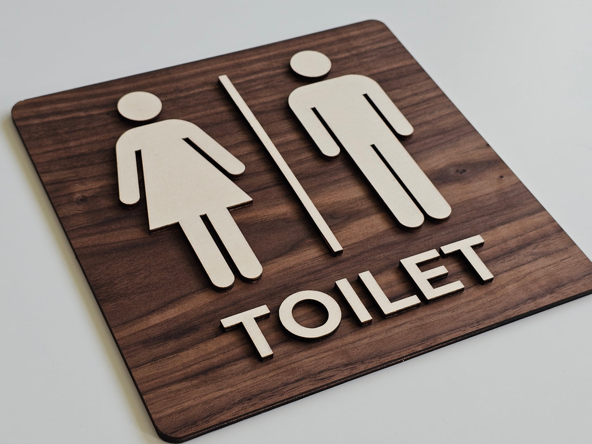 Stilrent toilet skilt set fra siden