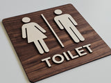 Stilrent toilet skilt set fra siden
