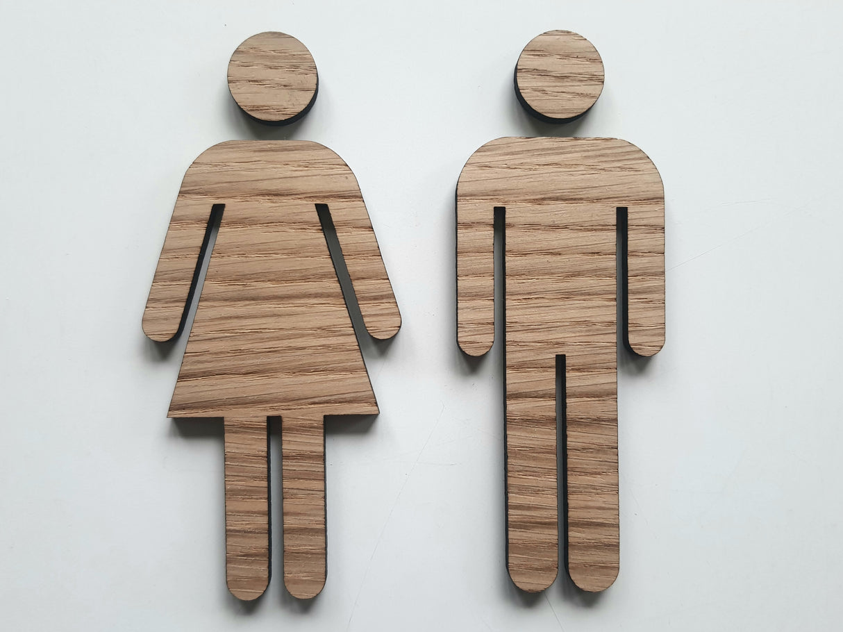 Toilet skilt i eg med dame og herre toilet piktogram vist lige forfra