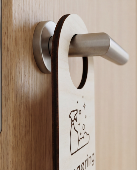 Rengøring i gang - Dørhænger i træ