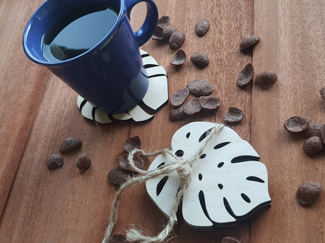 3 x Monstera blade bordskønere i træ- ølbrikker - Coasters
