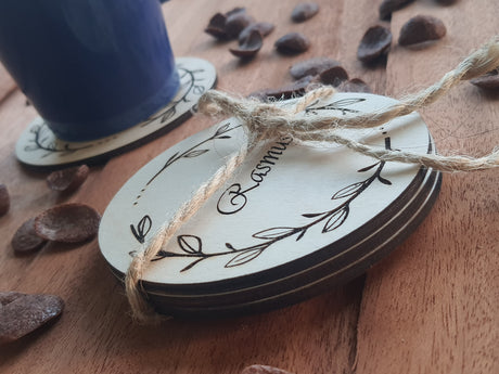 Bordskåner i træ med personlig gravering - ølbrikker - Coasters